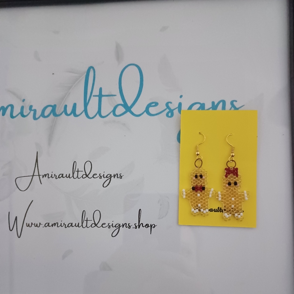 Flat beaded gingerbread earrings